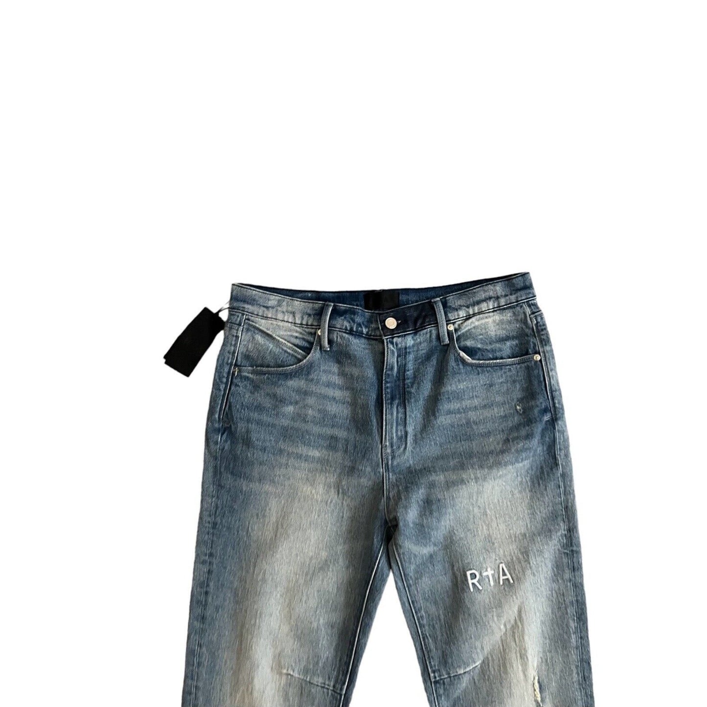 RtA Mens Denis Faded Wash Flared Skinny Jeans Blue