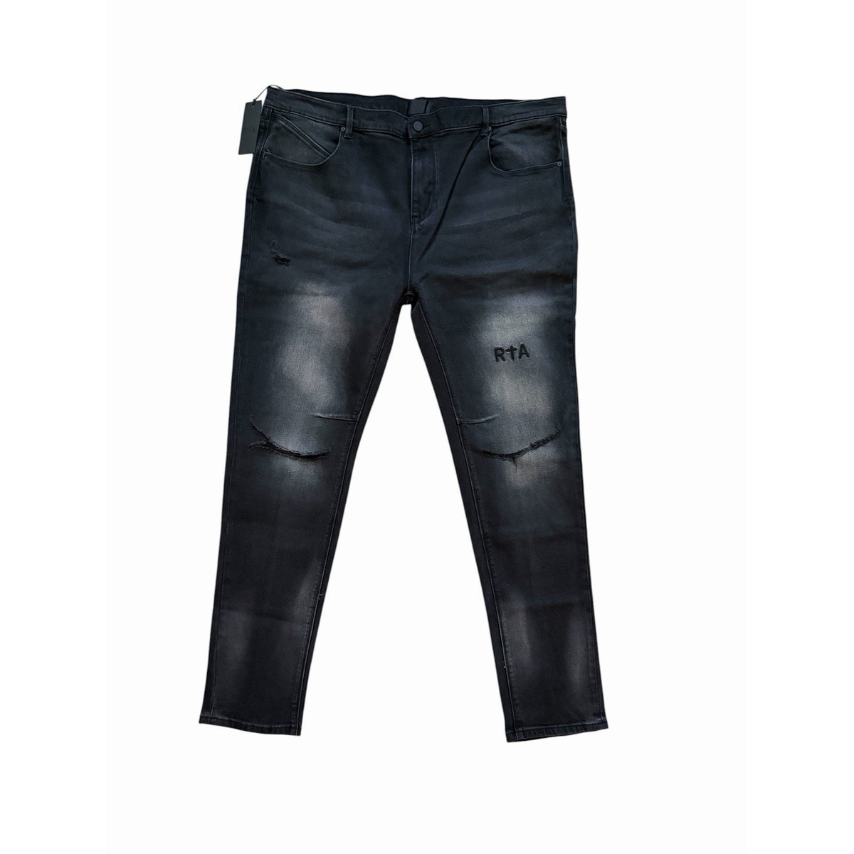 RtA Mens Clayton Faded Black Distressed Skinny Jeans