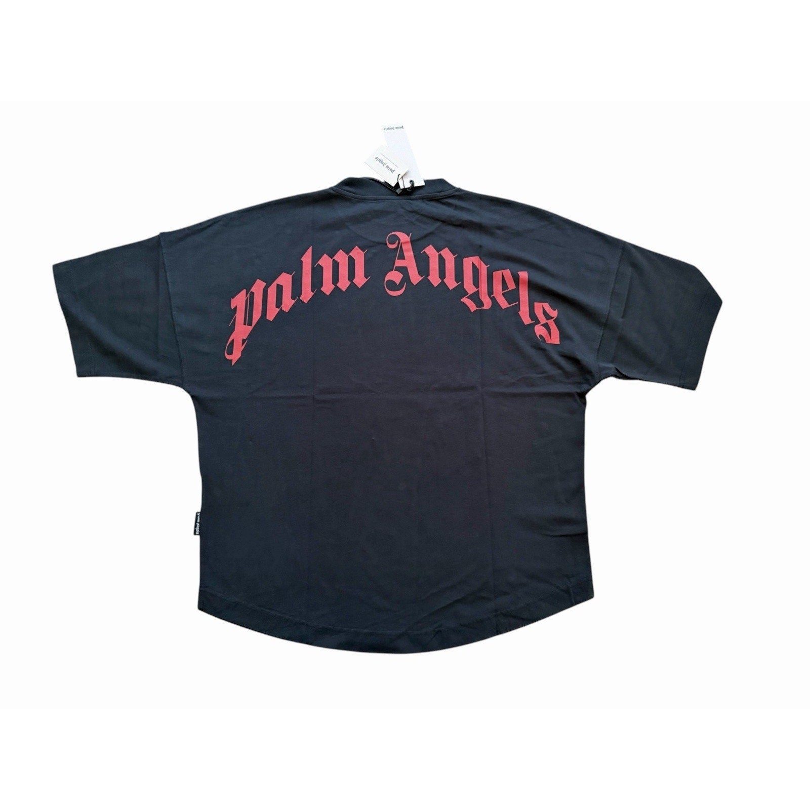 Palm Angels Mens Back Curved Logo Over T-Shirt Black Cotton Tee $330 Size S