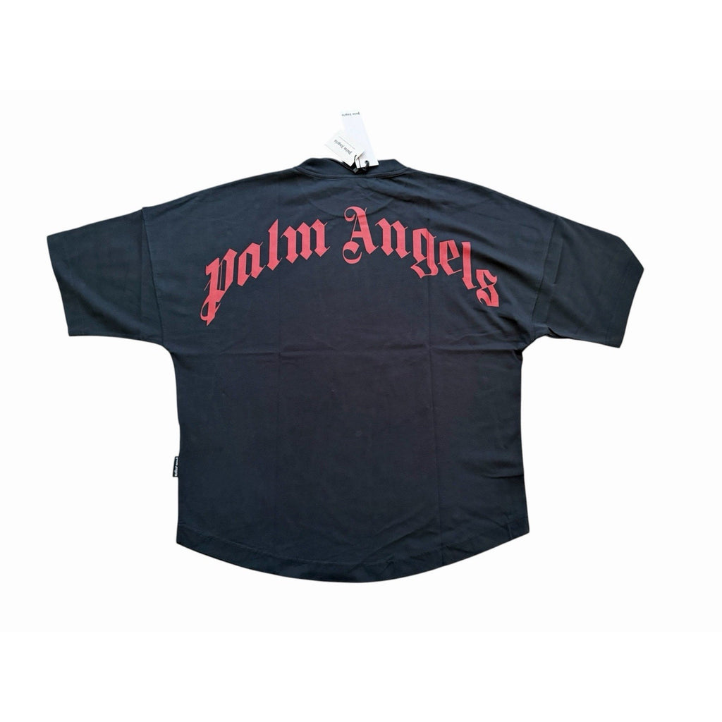 Palm Angels Mens Back Curved Logo Over T-Shirt Black Cotton Tee $330 Size M