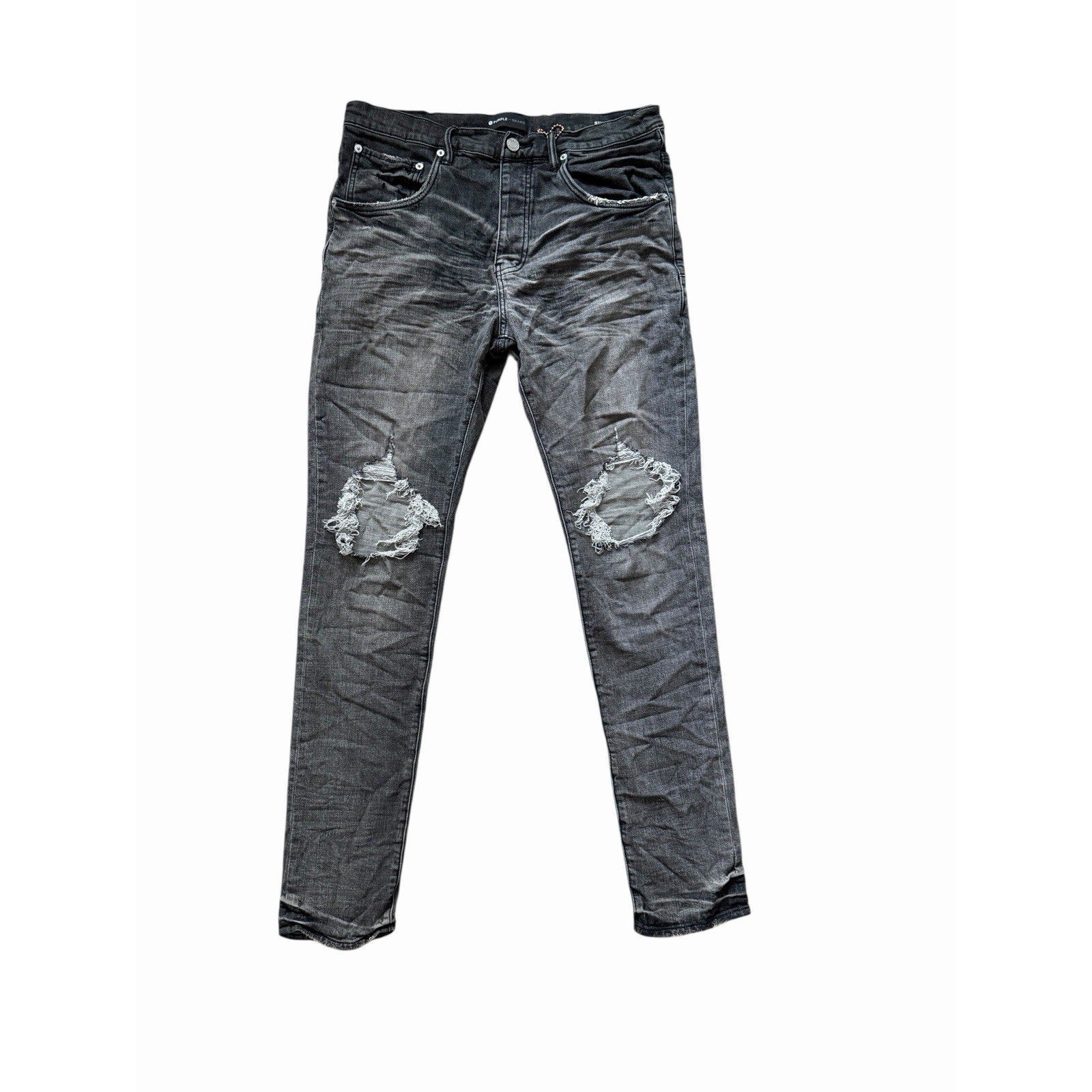 Purple Brand Dirty Blowout Drop Fit Slim Jeans - Grey