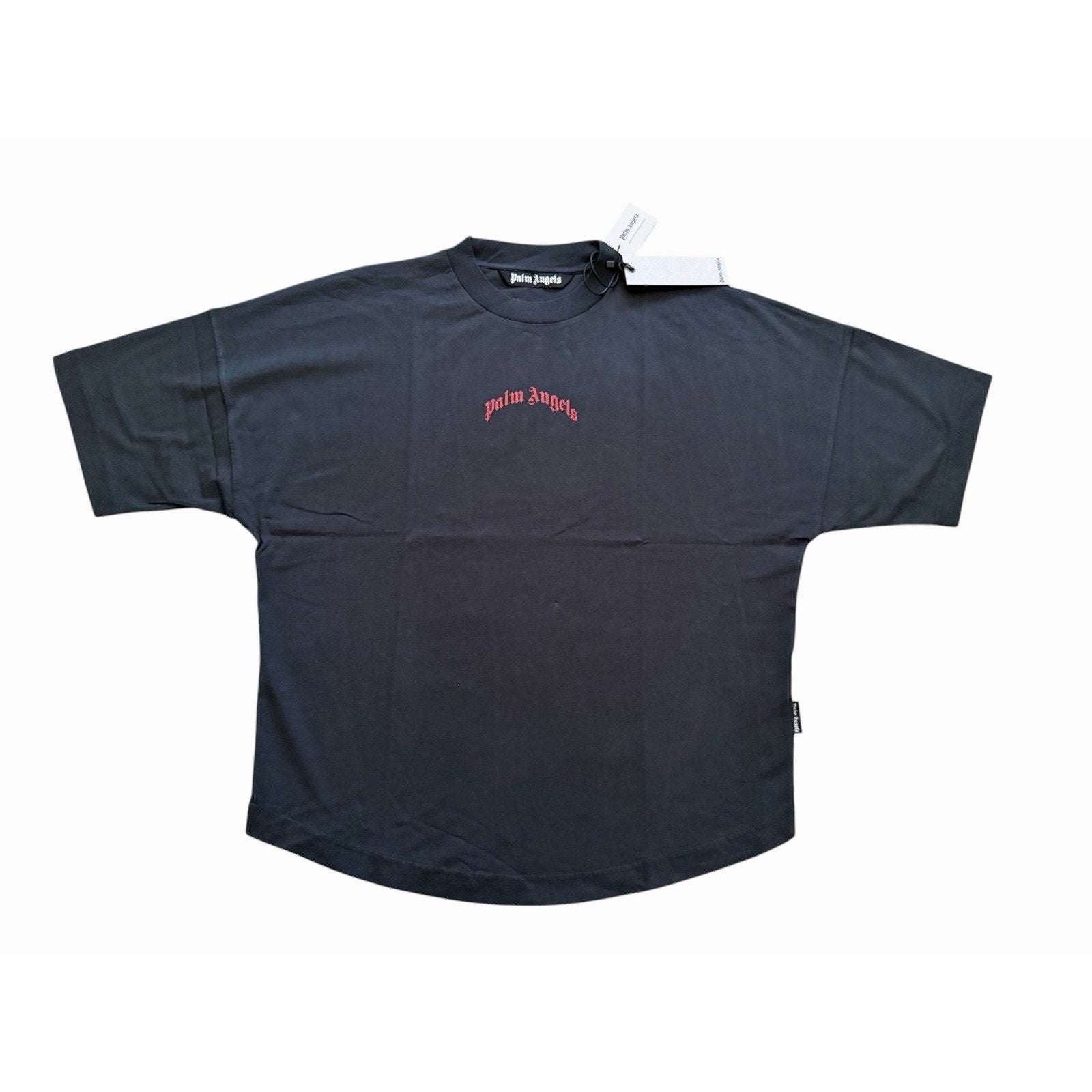 Palm Angels Mens Back Curved Logo Over T-Shirt Black Cotton Tee $330 Size M