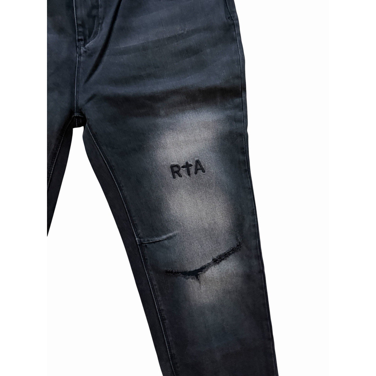 RtA Mens Clayton Faded Black Distressed Skinny Jeans