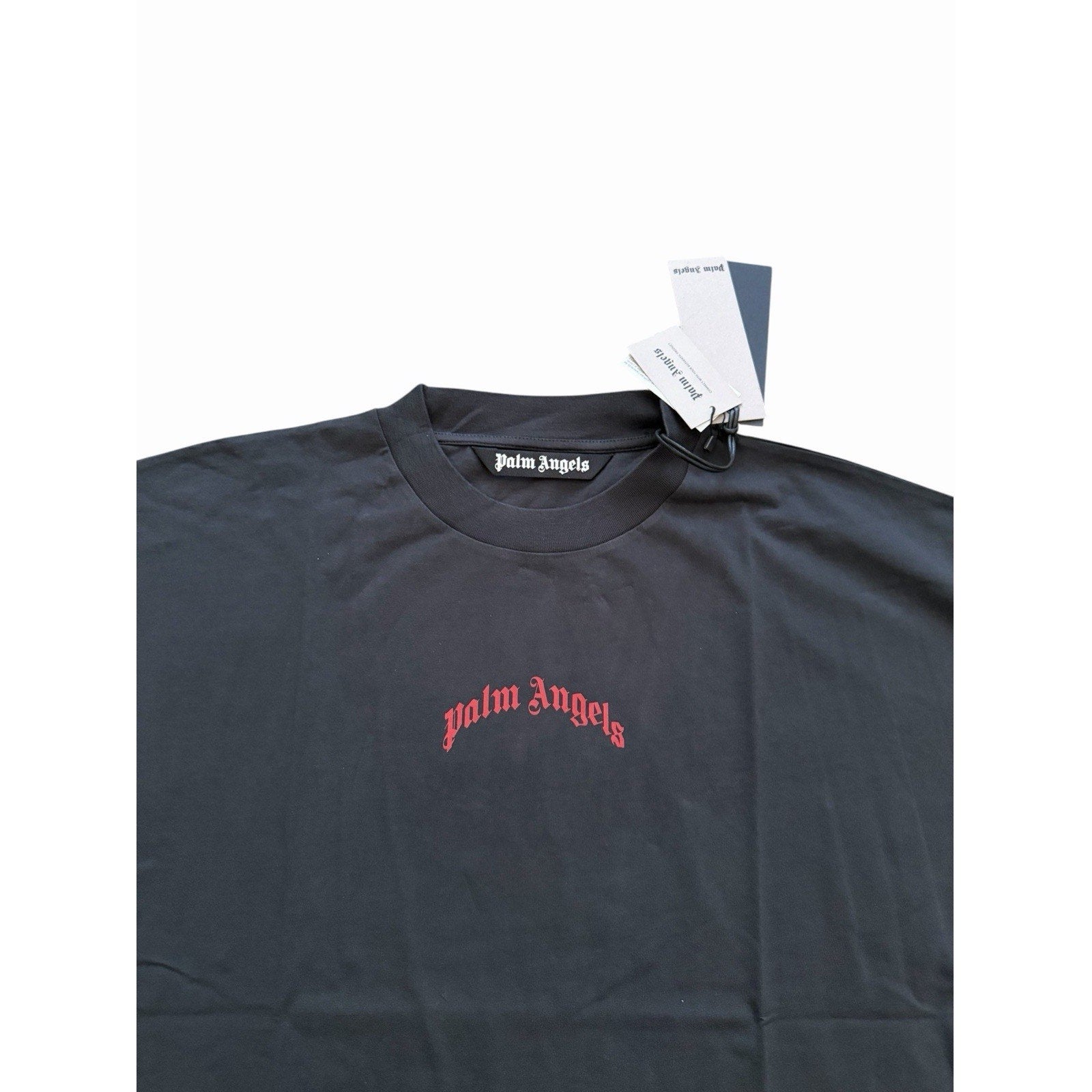 Palm Angels Mens Back Curved Logo Over T-Shirt Black Cotton Tee $330 Size XL