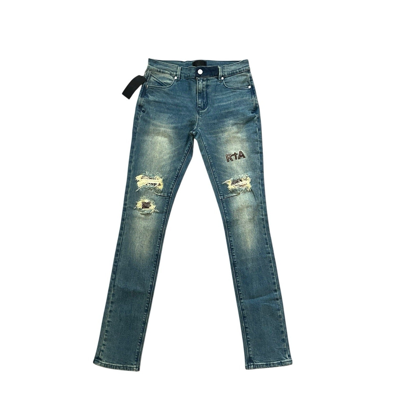 RtA Mens Distressed Snake Skinny Jeans