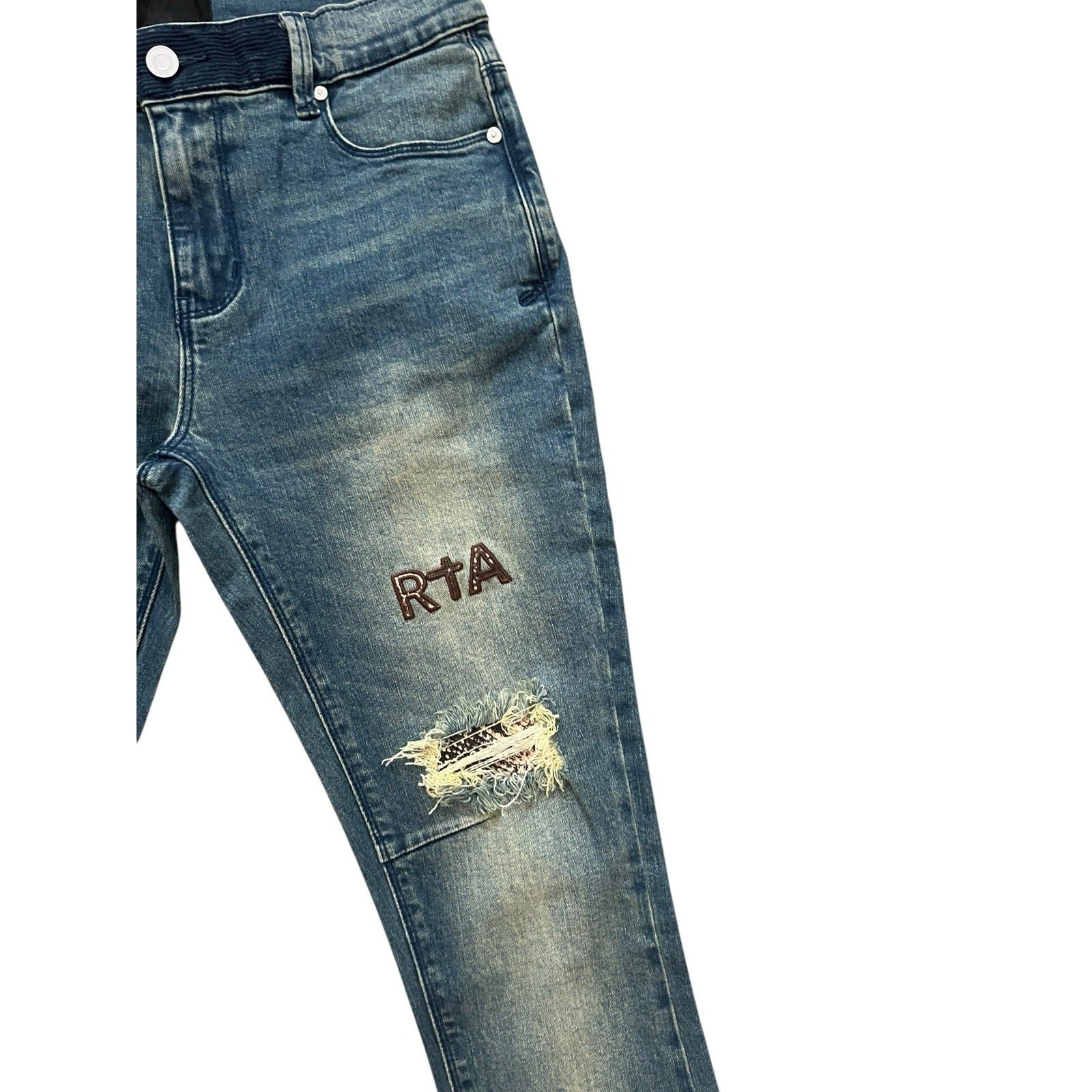 RtA Mens Distressed Snake Skinny Jeans