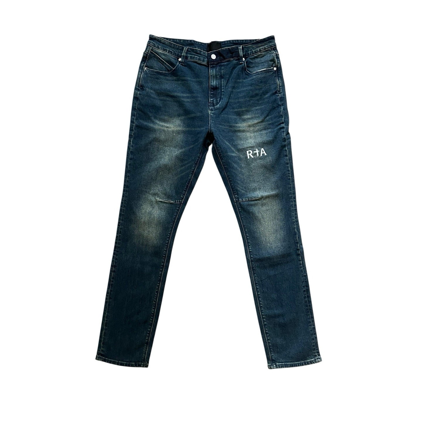 RtA Mens Logo Whiskered Jeans Slim Blue