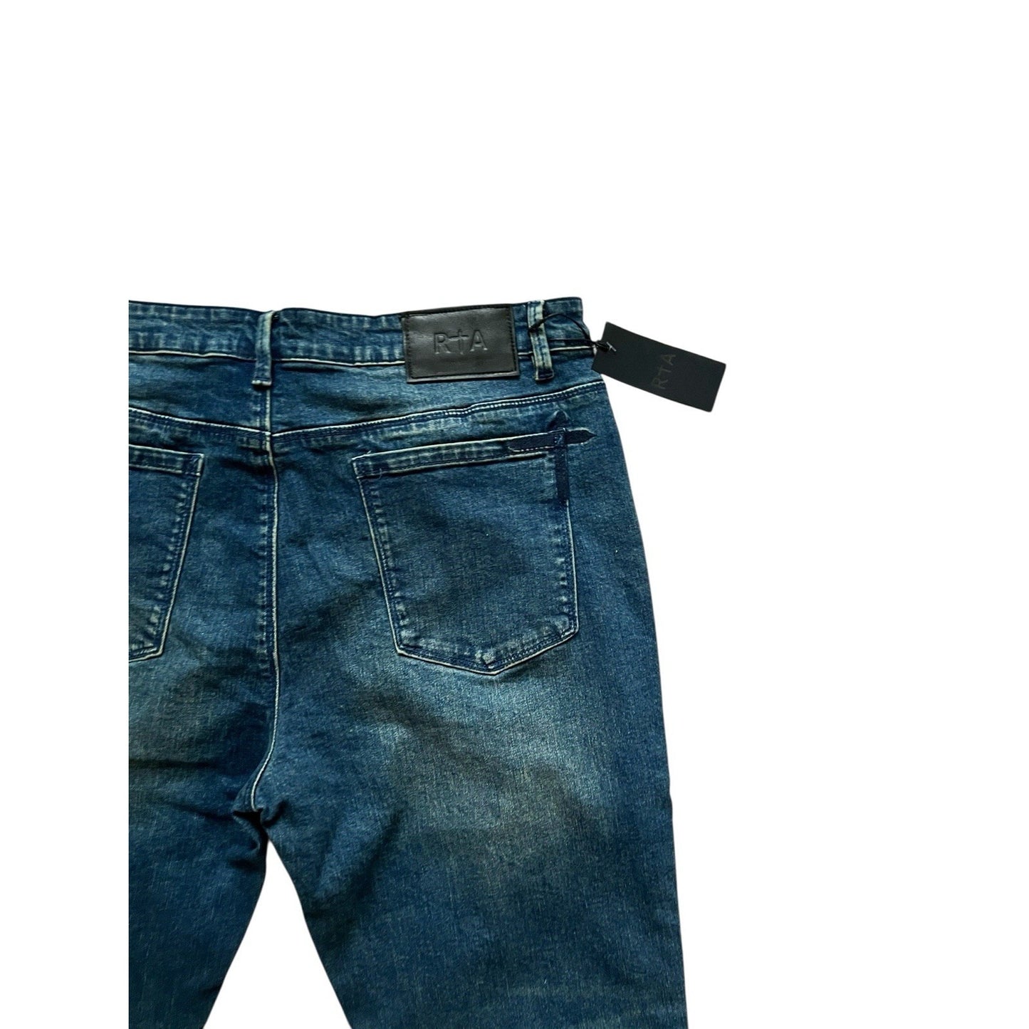 RtA Mens Logo Whiskered Jeans Slim Blue