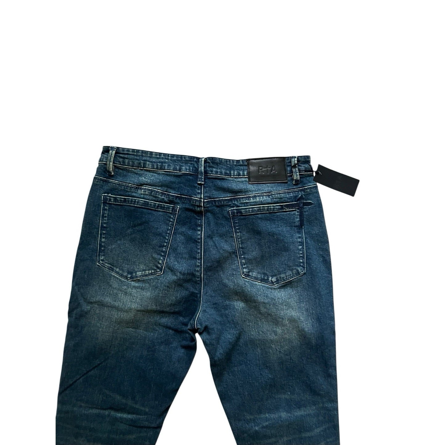 RtA Mens Logo Whiskered Jeans Slim Blue